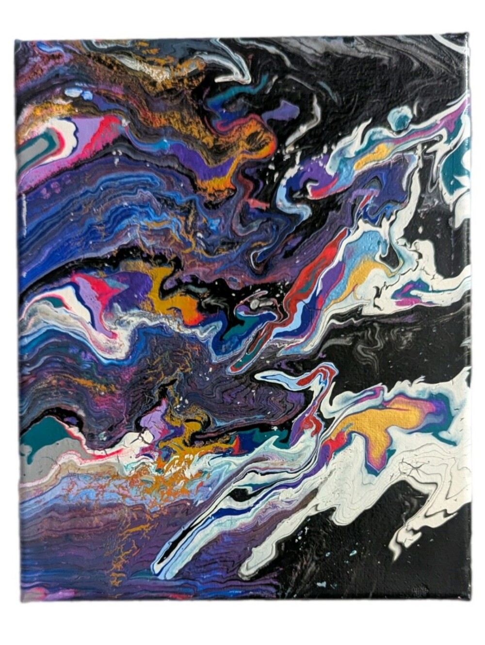 Abstract Fluid Pour Painting Blue Black Acrylic 8" x 10" Home Decor Wall Art
